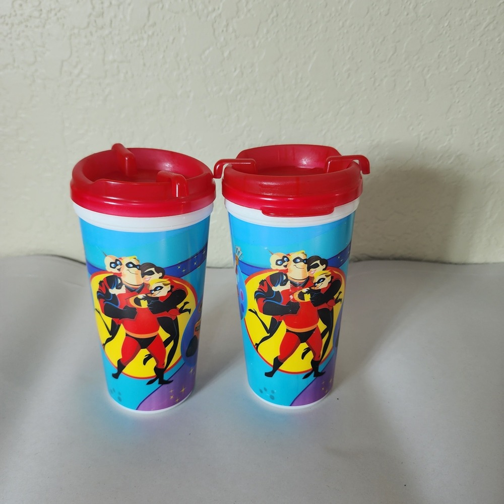 Disney Pixar Disneyland Resort Travel Mugs Set of 2 Incredibles Wall-E Coco Red